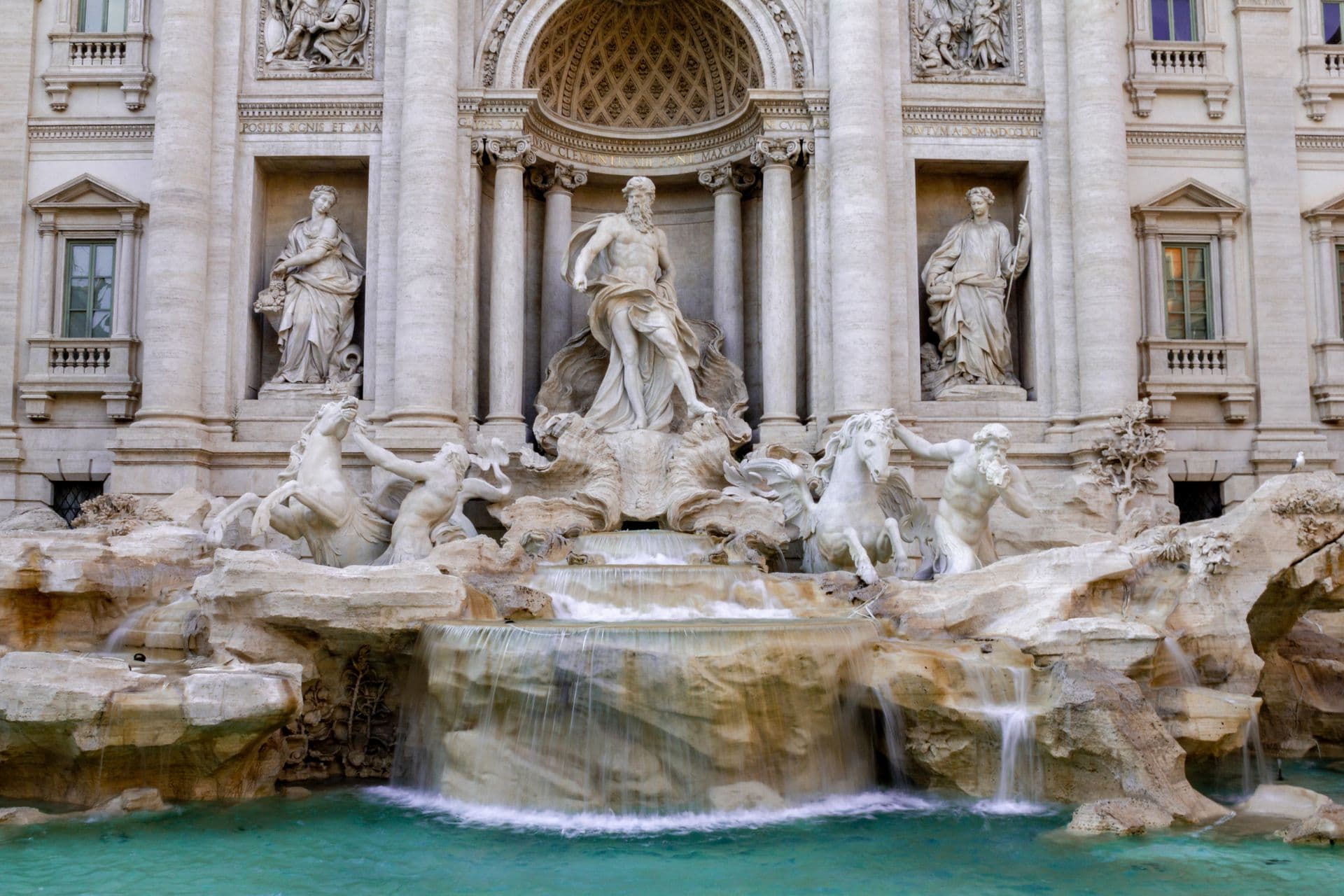 The Trevi Fountain in Rome with its Baroque sculptures